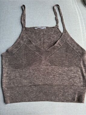 Knit Spaghetti Strap Crop Top in Brown
